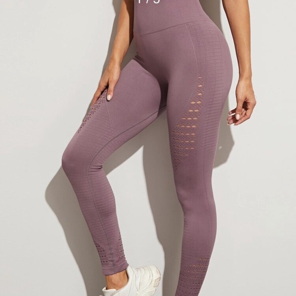 Women High Waisted Yoga Pants Workout Seamless Hollow Out Leggings laven… - Picture 10 of 16